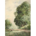 Charles Harrington (1865-1943) British, Cattle grazing in woodland shade, watercolour, signed, 14" x