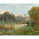 Alexandre Nozal (1852-1929) A country landscape with buildings beyond, oil on canvas, signed with
