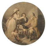 Bond after Morland, A father visiting his daughter, stipple engraving, 12" diameter.
