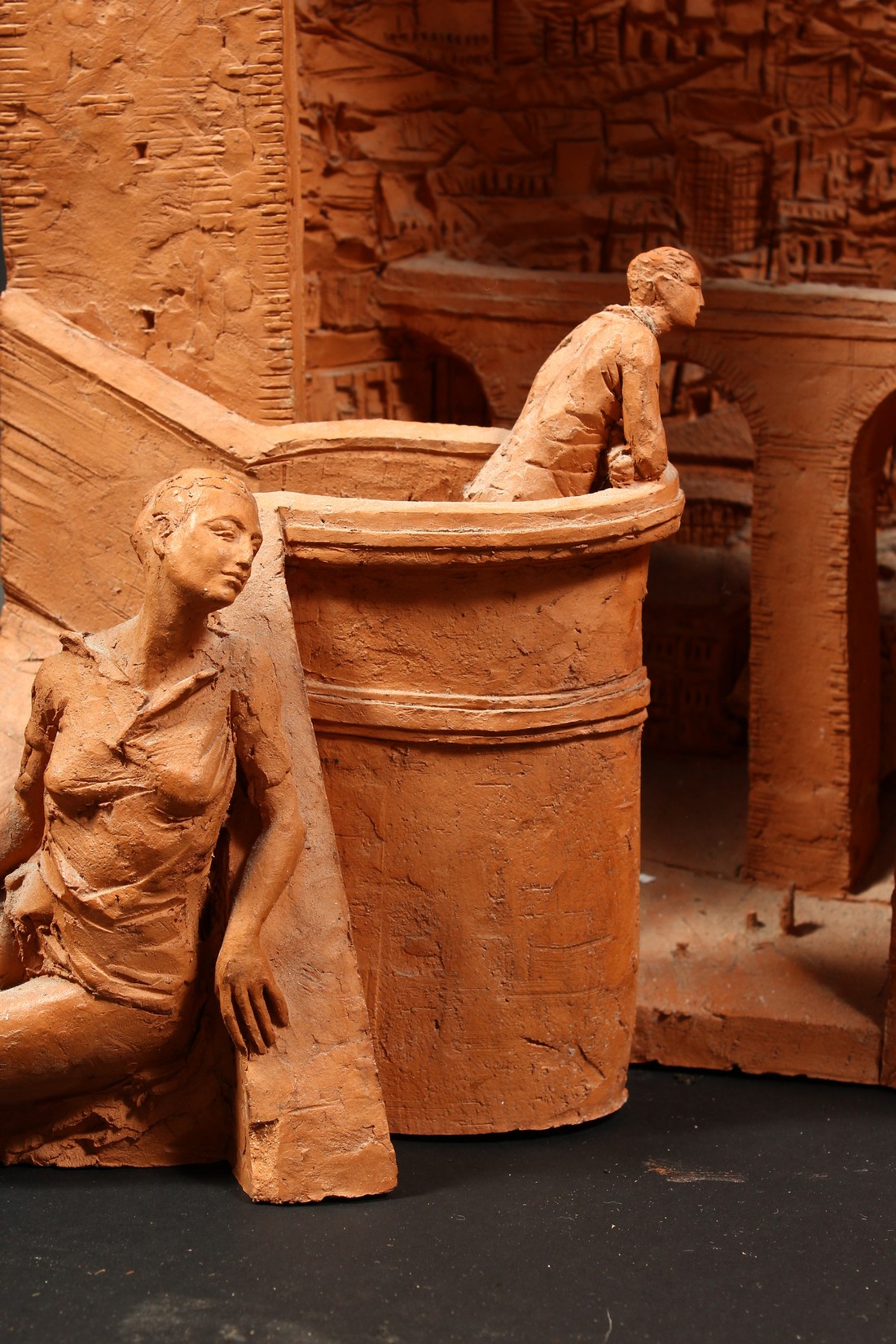 Paul Day (b. 1967) British, figures on a balcony overlooking a classical city, terracotta sculpture, - Image 2 of 8