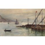 Edmond Marie Petitjean (1844-1925) French, A scene of boats by a harbour wall, oil on board,