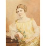 Lafayette, 19th/20th Century, a half-length portrait of a seated lady holding a rose, watercolour,