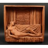 Paul Day (b. 1967) British, A reclining male nude with a classical city beyond, terracotta