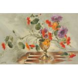 Victor Askew, still life of flowers in a goblet, oil on board, 20.25 x 29.75 .