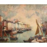 W Le Wino (Walter Beauvais), A busy harbour scene, oil on canvas, signed, 17.5 x 21.5 .