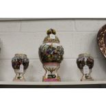 A Capodimonte decorative porcelain three piece garniture.