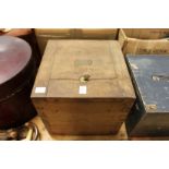 A rare British Military Gatling Gun Drum Box, inset with an engraved brass plaque "Box for Drum