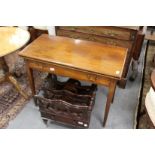 A George III mahogany rectangular foldover tea table with a single drawer.