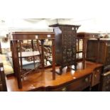 A pair of mahogany tray top lamp tables.