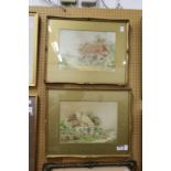 Sam Praag "Cottage near Canterbury" and "Sussex Cottage" watercolours a pair.
