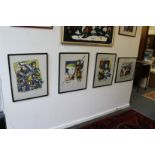 Freddie Mercury, Mick Jagger, David Bowie, Guns N' Roses, abstract colour prints, a set of four.