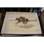 A set of four colour prints depicting horse racing scenes.