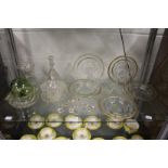 Cut glass bowls, cut glass bowl, cover and stand, a small decanter and other glassware.