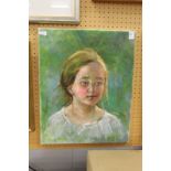 A bust of a young girl, oil on canvas, unframed.