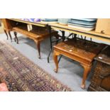 Two eastern brass and copper inlaid coffee tables.