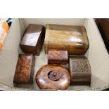 Various wooden boxes.