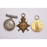 Three WWI medals awarded to 20639 PTE G. A. Besant Wilts R.