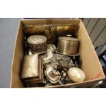 A quantity of plated items to include trays, entree dish and cover, biscuit boxes, teapots etc.