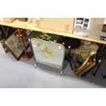 A brass and mirrored fire screen and miscellaneous collectables.