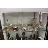 A collection of silver plate to include coffee pots and teapots, cake basket, salver etc.