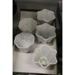 Five small Shelley jelly moulds.