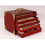 A CHINESE BAMBOO & BONE BOXED MAHJONG SET - comprising 56 drawers full of counters and sticks,