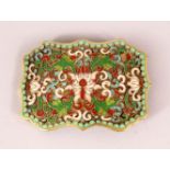 A CHINESE CLOISONNE ENAMEL BELT BUCKLE - decorated in raised apple green enamel depicting lotus,