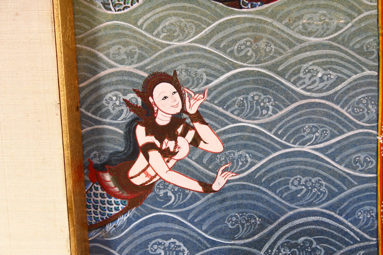 A THAI PAINTING ON BOARD OF DEITIES AND SCRIPT, the picture split down the centre, one side with - Image 4 of 5