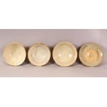 A MIXED LOT OF 4 EARLY CHINESE POTTERY BOWLS - Varying glaze types & sizes -largest from 16cm