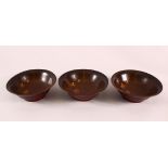 A GROUP OF THREE EARLY 20TH CENTURY MEIJI PERIOD LACQUER BOWLS, the inner decorated with