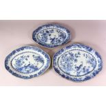 3 X 18TH CENTURY CHINESE BLUE & WHITE PORCELAIN MEAT DISHES - each dish decorated with scenes of