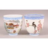 TWO CHINESE FAMILLE ROSE EGGSHELL PORCELAIN BEAKERS, one decorated with a landscape scene, the other