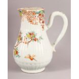 AN 18TH CENTURY CHINESE FAMILLE ROSE PORCELAIN RIBBED BEAK JUG - decorated with birds in branches,
