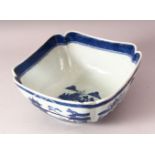 AN 18TH CENTURY CHINESE BLUE & WHITE PORCELAIN BOWL - decorated with landscapes, 25cm.