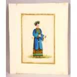 A 19TH CENTURY CHINESE STUDY OF A EUROPEAN LADY wearing a Chinese dress carrying an opium pipe, 26cm