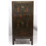 A LATE 18TH CENTURY CHINESE BLACK LACQUER 'HAT CHEST', SHANXI PROVINCE, comprising a pair of doors