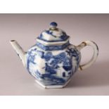A 18TH / 19TH CENTURY CHINESE BLUE & WHITE PORCELAIN TEAPOT - decorated with native landscape views,
