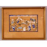 AN EARLY 20TH CENTURY PERSIAN PAINTING depicting figures and livestock, signed 'imami', framed and