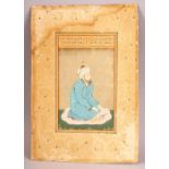 A FINE 18TH/19TH CENTURY INDO PERSIAN PAINTING OF A SEATED HOLY MAN, the upper with inscription,