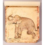 AN 18TH/19TH CENTURY INDIAN MINIATURE PAINTING OF AN ELEPHANT PLAYING WITH SNAKES, 15cm x 13.5cm.