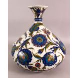 A LARGE FRENCH IZNIK POTTERY VASE - decorated with a white ground with floral roundel to the