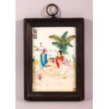 A CHINESE REPUBLIC STYLE FAMILLE ROSE PORCELAIN PANEL - depicting erotic outdoor scenes, with