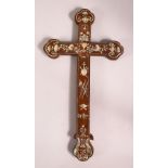 A MOTHER OF PEARL INLAID CRUCIFIX, 37cm x 20cm.