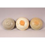 A MIXED LOT OF 3 EARLY CHINESE POTTERY BOWLS - Varying glaze types & sizes -largest from 15cm