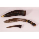 AN EASTERN HORN HANDLE & LEATHER SHEATH DAGGER SET, with a leather sheath, the main dagger with a