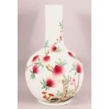 A CHINESE FAMILLE ROSE PORCELAIN PEACH BOTTLE VASE - decorated with scenes of 9 peaches and foliage,