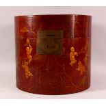 A LARGE 19TH / 20TH CENTURY CHINESE LACQUER LIDDED BOX - the box with a red ground with partially