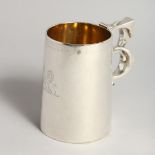 A GOOD VICTORIAN HUNT & ROSKELL SILVER TANKARDS with plain tapering sides and unusual personalised