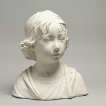 A RENAISANCE STYLE PAINTED PLASTER BUST OF A YOUNG BOY. 13ins higH.