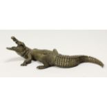 A VIENNA STYLE COLD PAINTED BRONZE OF A CROCODILE, part of the back opening to reveal a female